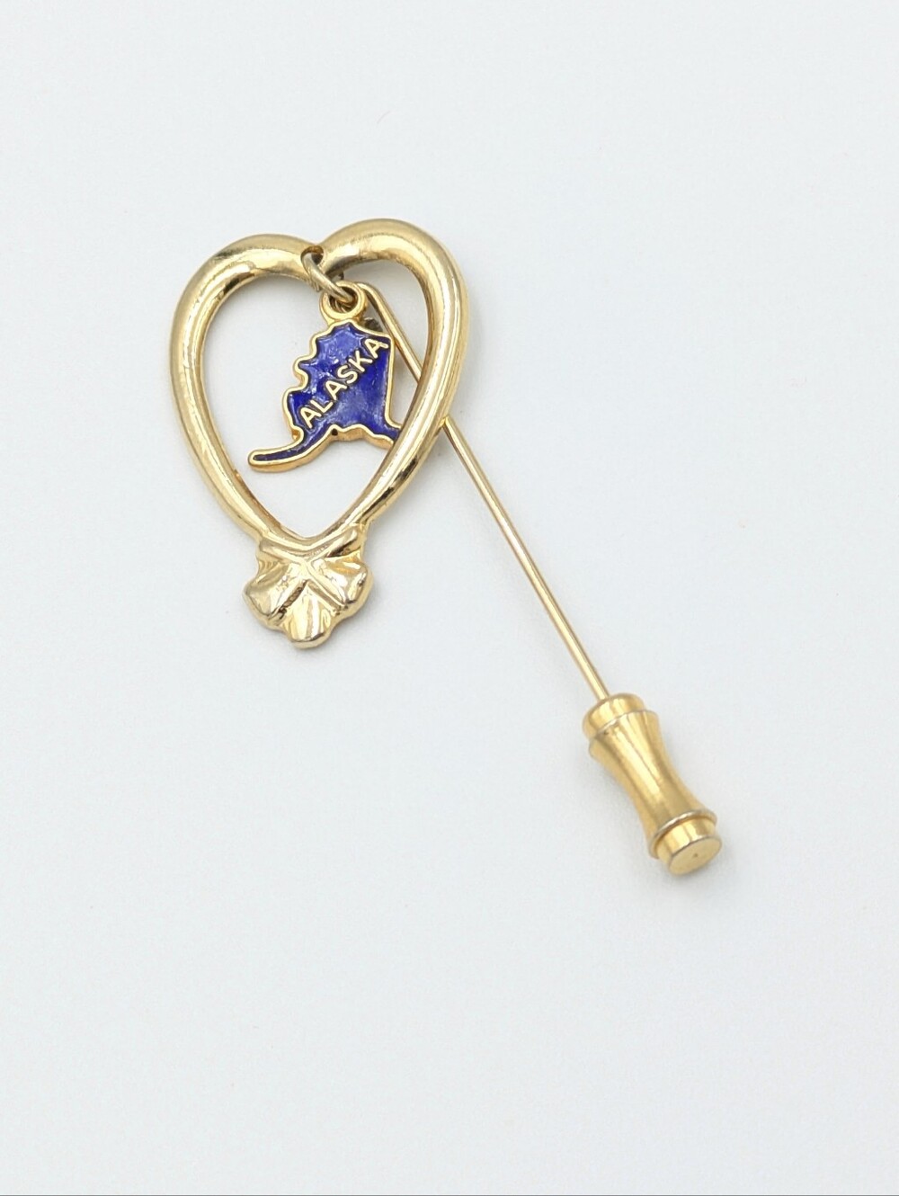 Vintage Alaska and heart dangle charms gold tone stick pin